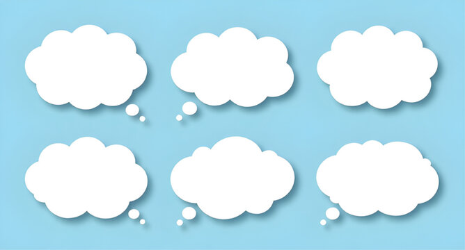 Thought bubble, cloud bubble, dream bubble, message, talk balloon, cloud, white, blue background, vector, graphic, isolated, template, symbol, icon, text box, thought cloud, dream cloud