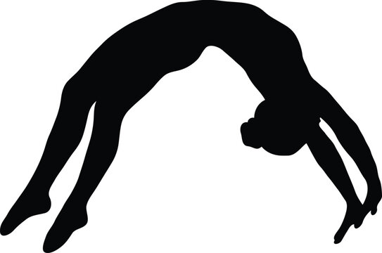 Black Silhouette Vector of Female Gymnast Performing Back Handspring