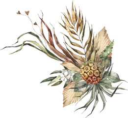 Obraz premium Delicate Watercolor Wildflower Botanical Arrangement with Small Colorful Blooms