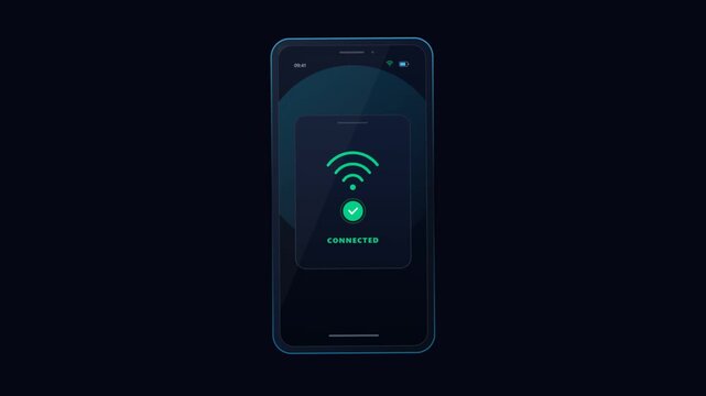 Mobile phone screen showing successful wireless internet connection signal vector illustration
