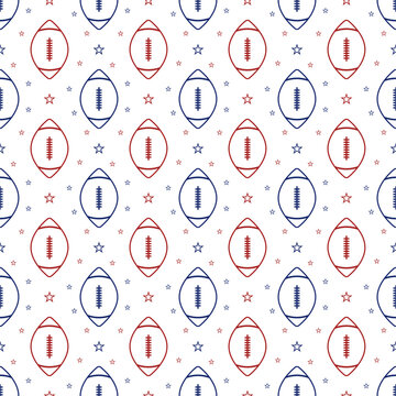 American Football Seamless Pattern Background. Sport Line Art Texture Backdrop for Game Day, Championship Merchandise, and Wrapping Paper. Vector Illustration