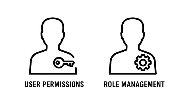 Set of user permissions and role management flat outline vector icons