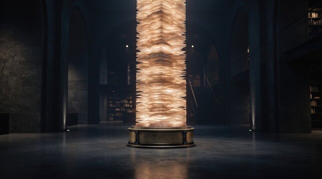 3d World Teachers&rsquo; abstract background new design 2026 Modern abstract light sculpture with flowing golden fabric in dark indoor setting illustration
