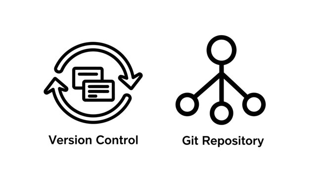 Version control and git repository outline icons for code management
