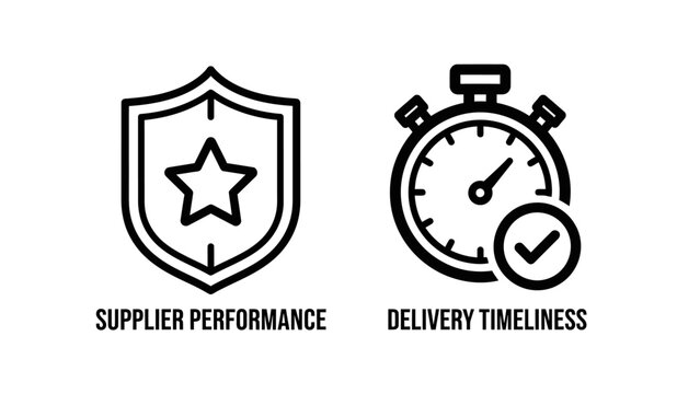 Supplier performance and delivery timeliness line icons set with supplier