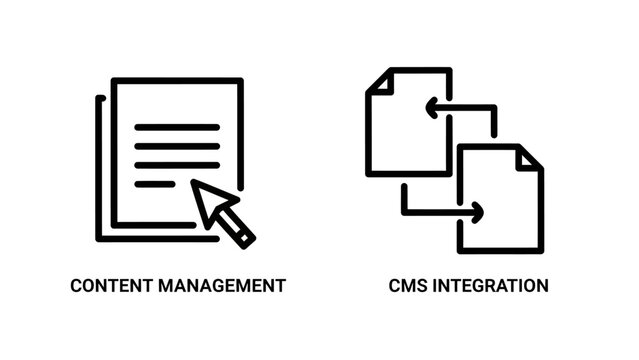 Content management and cms integration line icons set with management