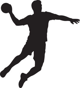 Dynamic Handball Player Jumping for Shot in Action