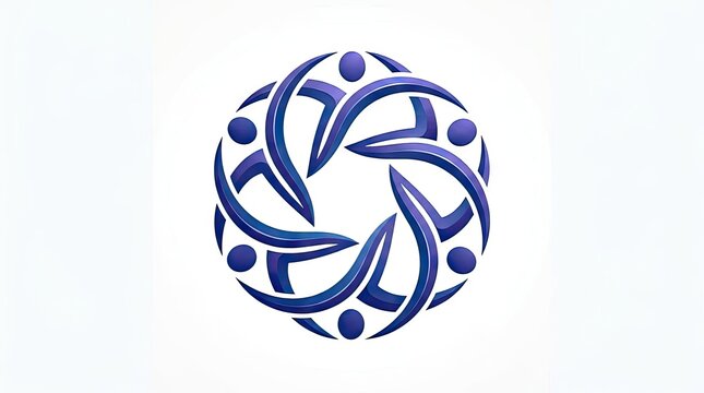 Circular blue logo design with intertwined abstract human figures.