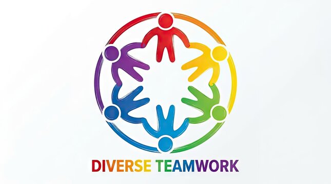 Colorful people circle logo with diverse teamwork text.