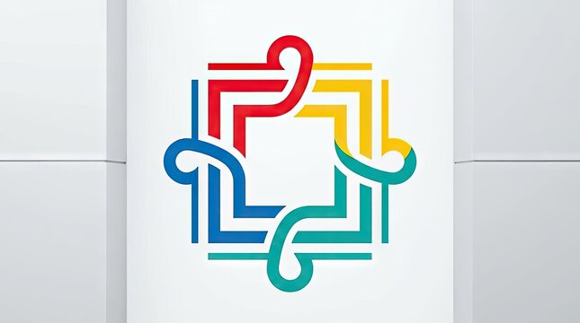 Colorful interlocking square line geometric logo.