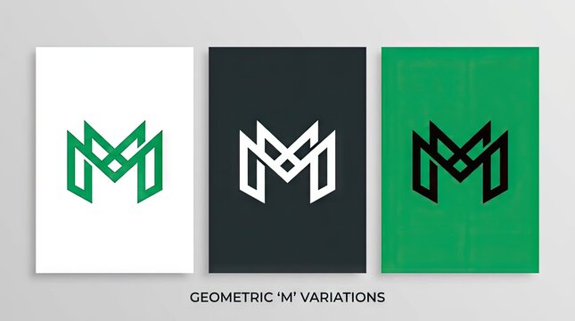Geometric M monogram logo variations set.