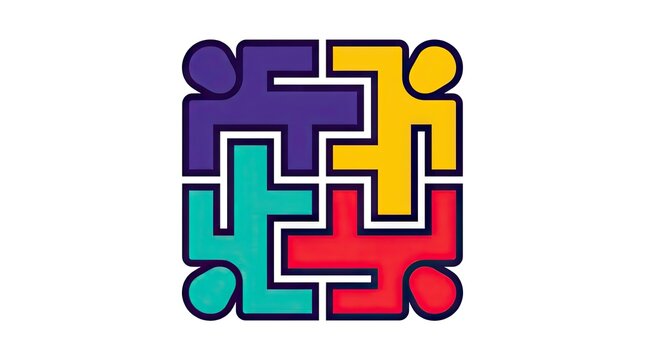 Interlocking colorful people figures forming a square pattern.