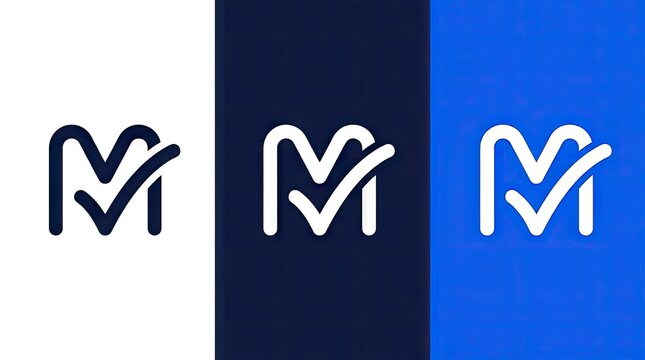 Modern letter M checkmark logo variations set.