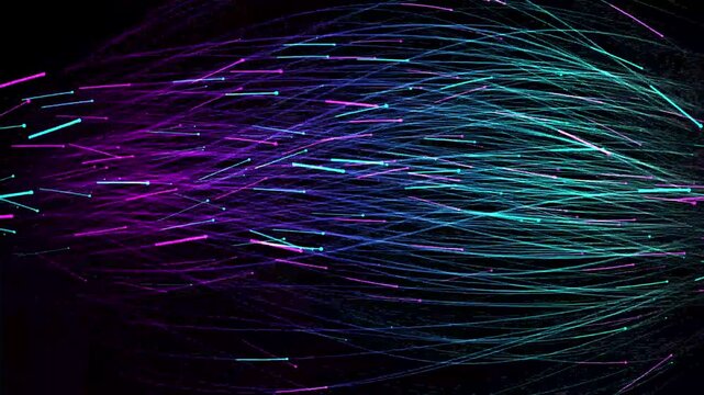 Abstract glowing particles flowing in neon light streaks motion background futuristic digital data stream animation a i g e n e r a t e d isolated