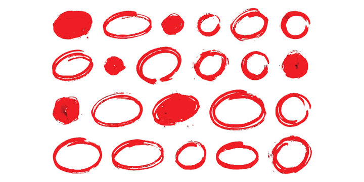 Set of hand drawn red circles and marker pen scribbles for highlighting text