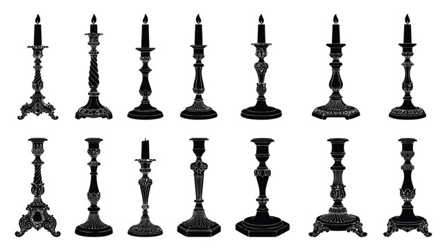 Elegant black and white candlestick holders set