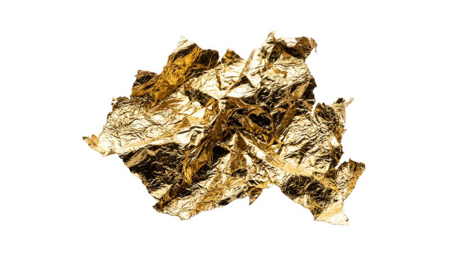 Metallic gold foil texture, crinkled golden leaf sheets, shiny metallic surface for luxury design isolated on Transparent Background