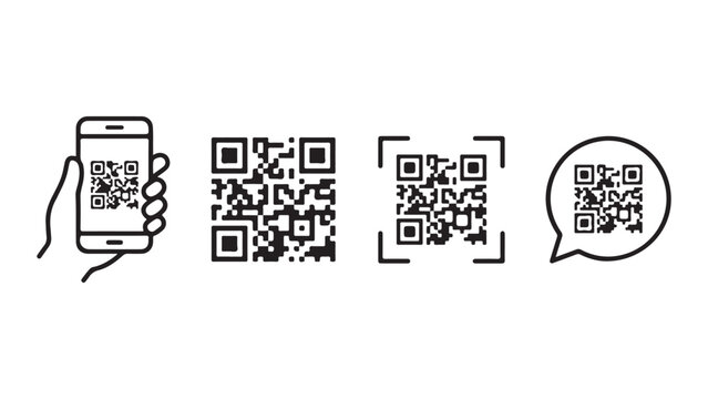 QR Code Scanning and Mobile Digital Barcode Icon Set