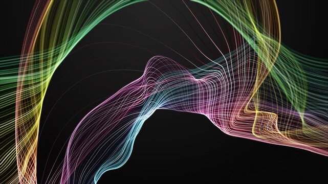 Fantastic video animation with striped wave object in slow motion, 4096x2304 loop 4K