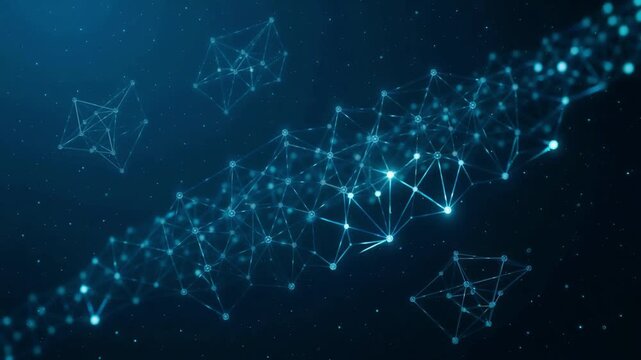 Glowing blue network connections forming complex geometric shapes in motion for digital data technology video background