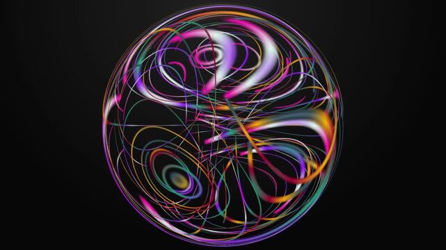 Futuristic video animation with glowing particle sphere object in slow motion, 4096x2304 loop 4K