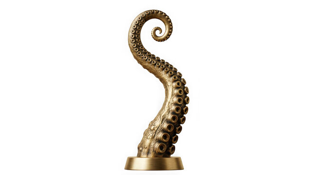 Bronze octopus tentacle sculpture isolated on transparent background