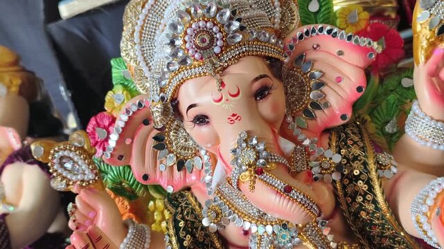 06 September 2026, Newly made idols of the God known as Ganesha or Ganapati for sale at a shop on the eve of Ganesh festival in Pune, India.