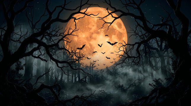 Mysterious glowing orb surrounded by dark shadowy branches in a forest