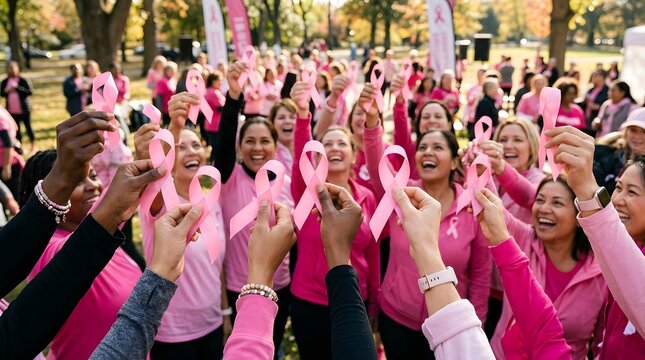 A vibrant and hopeful community unites in a powerful display of support during breast cancer awareness month promoting early detection and research