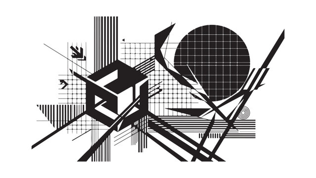 Abstract Geometric Vector Composition in Modern Brutalist Style