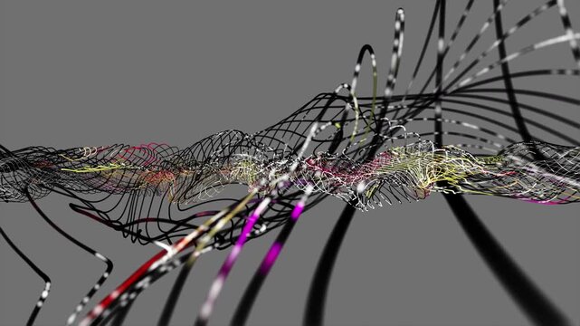Fantastic video animation with striped wave object in slow motion, 4096x2304 loop 4K