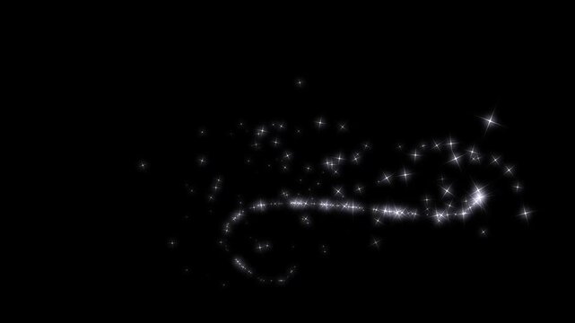Luxury white glitter sparkle star burst animation with glowing particle dust trail twinkling fairy sparkles dreamy shimmer motion design magic light transition overlay, on black screen video 4k