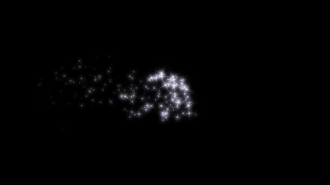 Shining white glitter sparkle star burst animation with glowing twinkle particles cinematic shimmer sparkle overlay effect professional glitter asset background. on black screen 4k video