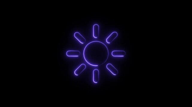 Flicker neon vedio purple sun symbol glowing in darkness a radiant shape defined by light strokes isolated on a black background icon light abstract shape radiant