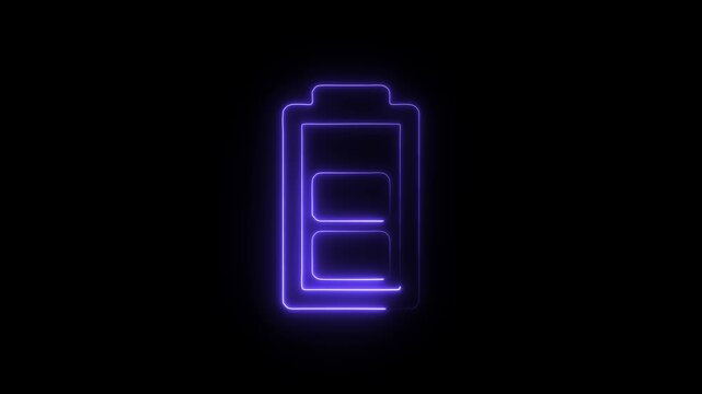 Flicker neon vedio blue battery charge icon with status bars a minimalist outline of a showing partial level against black backdrop energy power glowing level electric