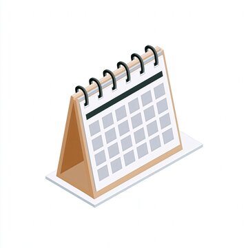 Desk calendar with spiral binding on white background