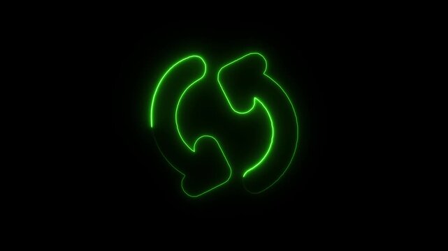 Flicker neon vedio circular refresh arrow symbol glowing in green light a symbol that flickers against a dark black background circular arrows effect reload icon