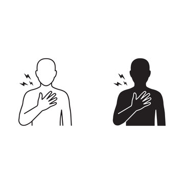 Heart Attack Silhouette And Outline On White Background