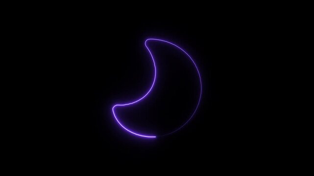 Flicker neon vedio glowing purple crescent moon shape light sign an elegant rendered in shining against a dark background luminous moon night symbol night light abstract glow