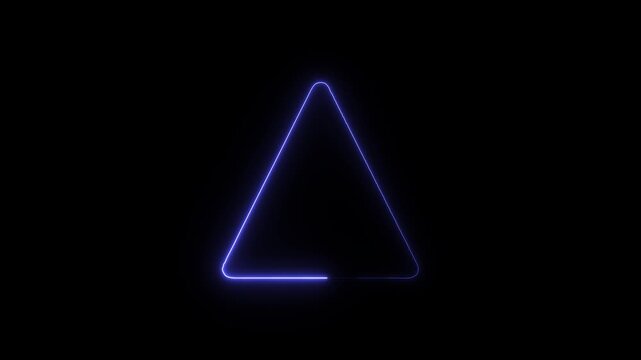 Flicker neon vedio blue glowing neon triangle outline frame a bright line drawing in the shape of a simple against pitch black background