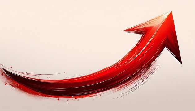 a bold red brushstroke forms a curved arrow pointing upwards and to the right