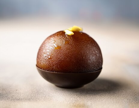 a single kala jamun dark brown fried milk ball dessert