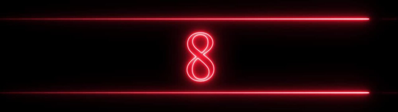 Glowing neon lines and neon countdown from 13 to 0 seconds , animation on a black bckground video.