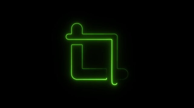 Flicker neon vedio green crop tool icon on black background a line of a featuring corner bracket design isolated on design interface editing resize corner