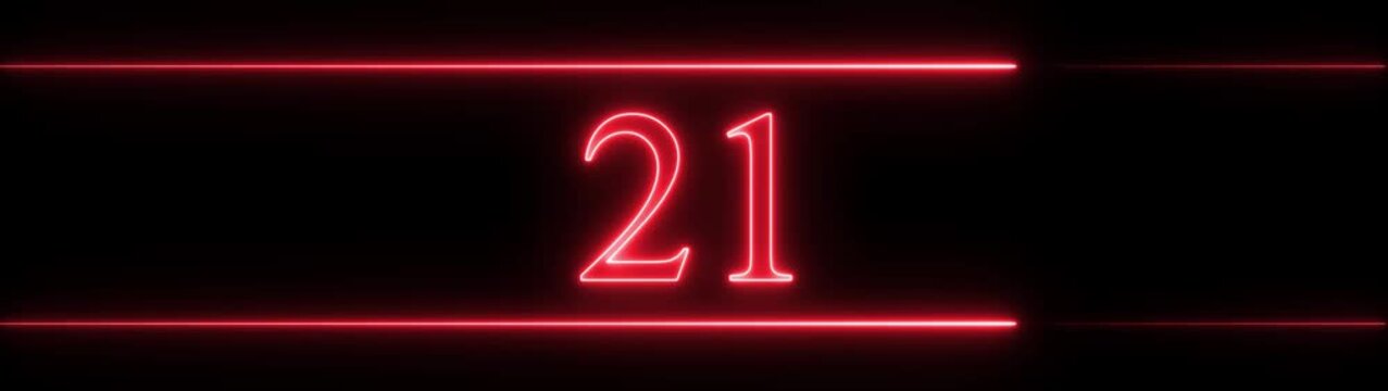 Glowing neon lines and neon countdown from 26 to 0 seconds , animation on a black screen 4k video.