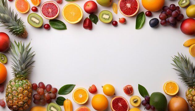 plain white background with fruit border