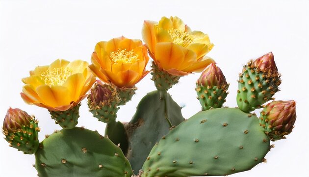 prickly pear blooming cactus bush of isolated object on white background