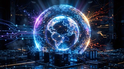 Fototapeta premium Global network protecting data cybersecurity technology