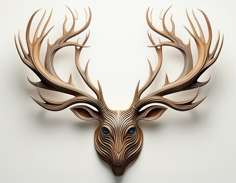 stylized symmetrical deer antlers with elegant branching curves and minimalist form isolated on a pure white background nature inspired design concept