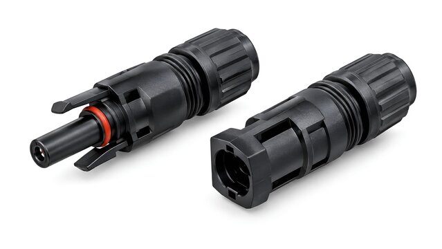 MC4 Connector Pair for Solar Panel Photovoltaic Cable Isolated on White Background